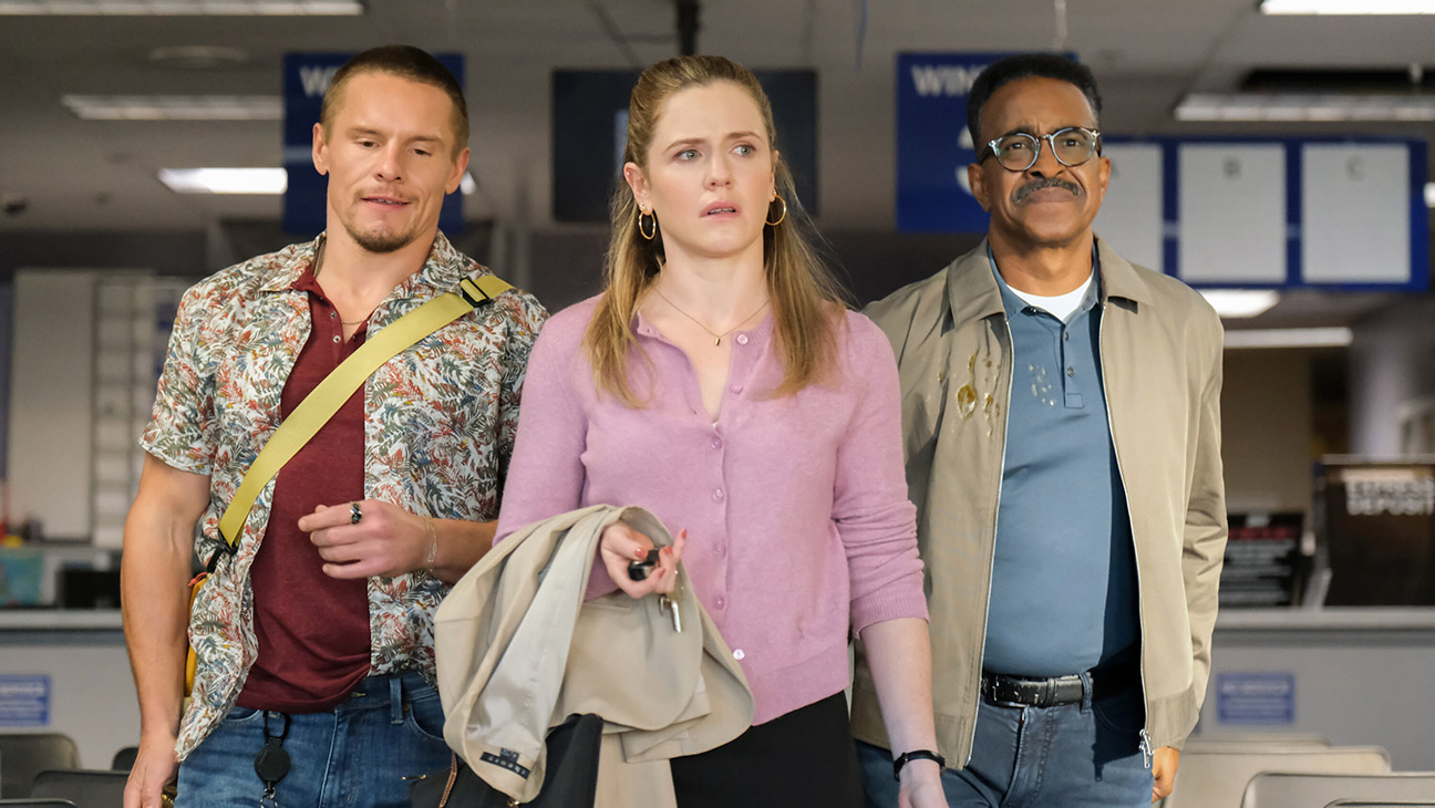 Tony Cavalero as Vic, Harriet Dyer as Colette, and Tim Meadows as Gregg on DMV